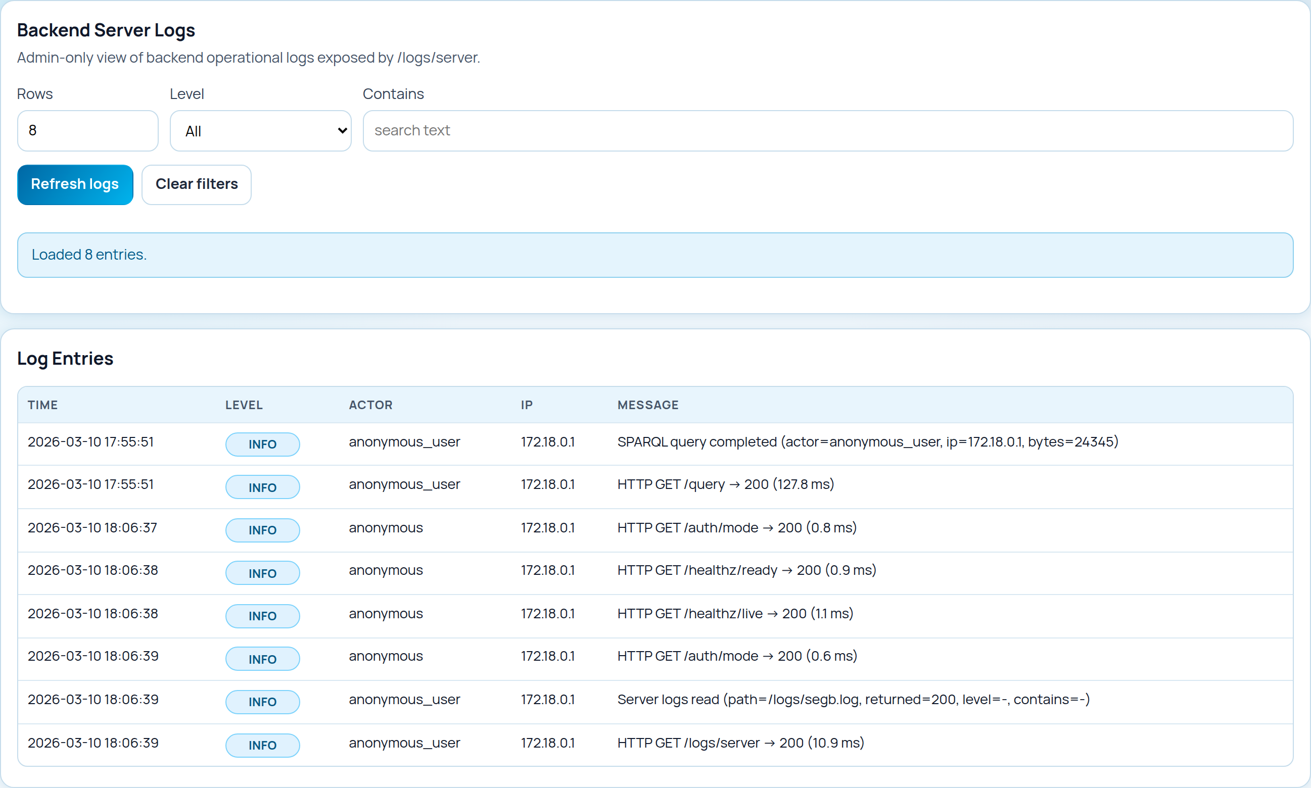SEGB System Logs View